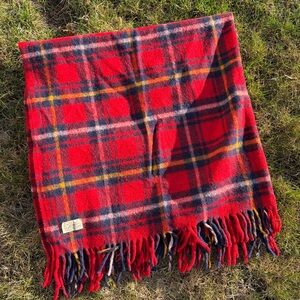 Vintage 60s 70s Faribo Wool Fringe Camp Blanket – Red Tartan Plaid – 100% Wool